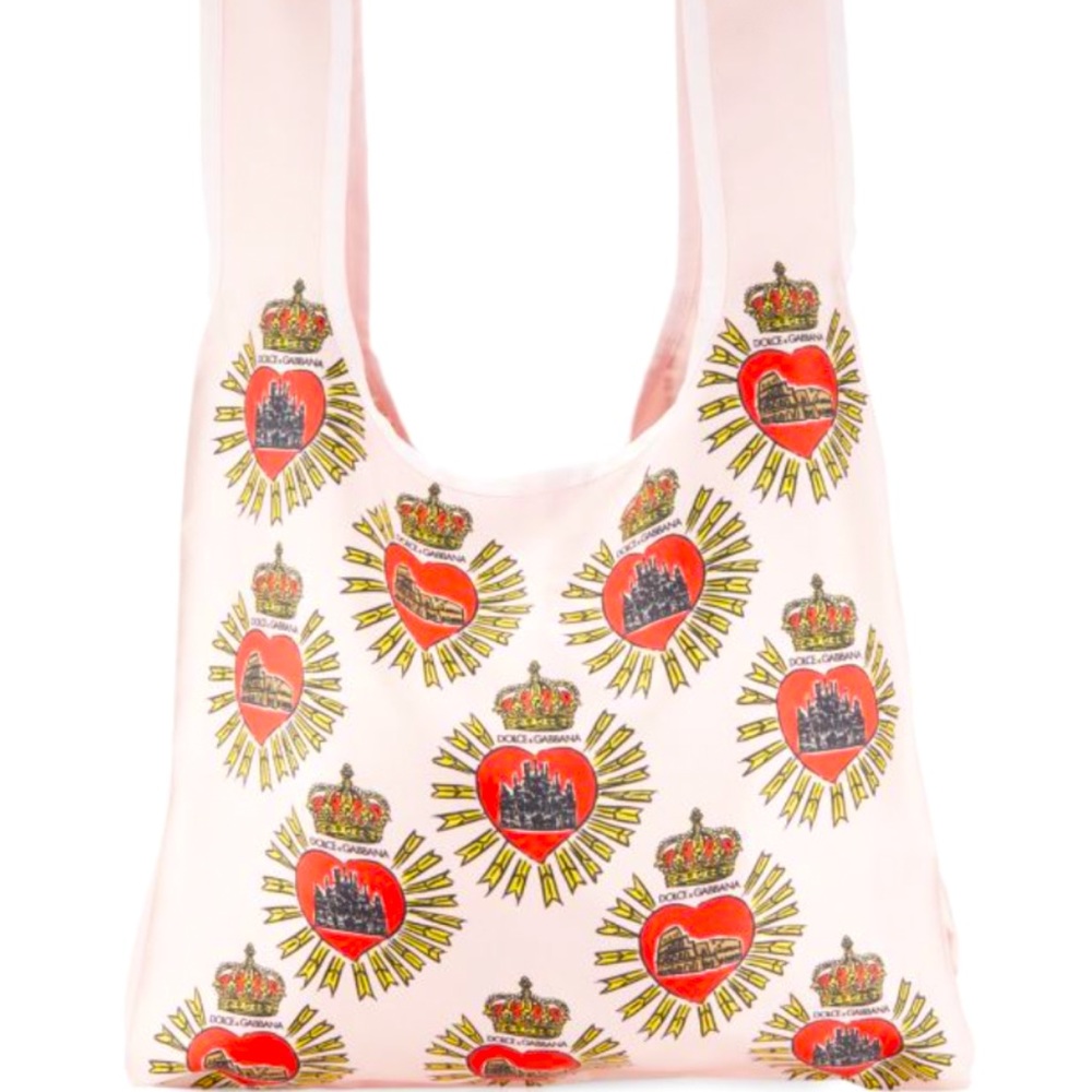 DOLCE & GABBANA SILK GRAPHIC LOGO PRINT TOTE BAG FULLY LINED DOUBLE TOP HANDLES